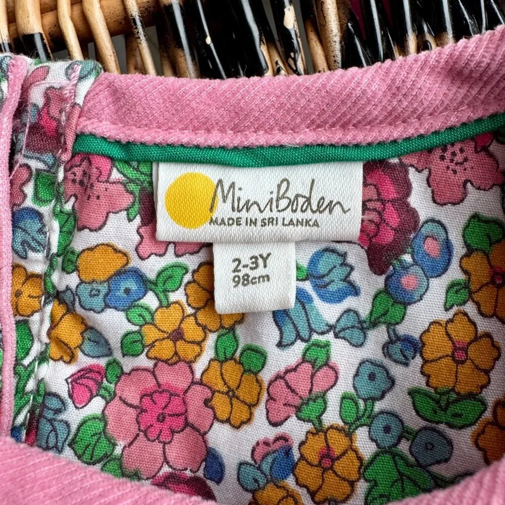 MINI BODEN Girls Corduroy Dress 2-3 2T 3T 98cm Pink Cord Floral Lining Toddler - Picture 7 of 8